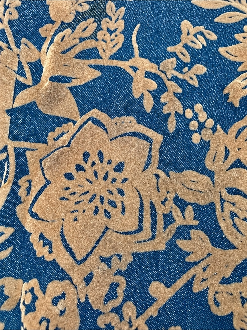 Vintage BILL BLASS JEANS Blue Denim Knee Length Skirt Tan Floral Appliqué 14 NWT - Picture 9 of 16